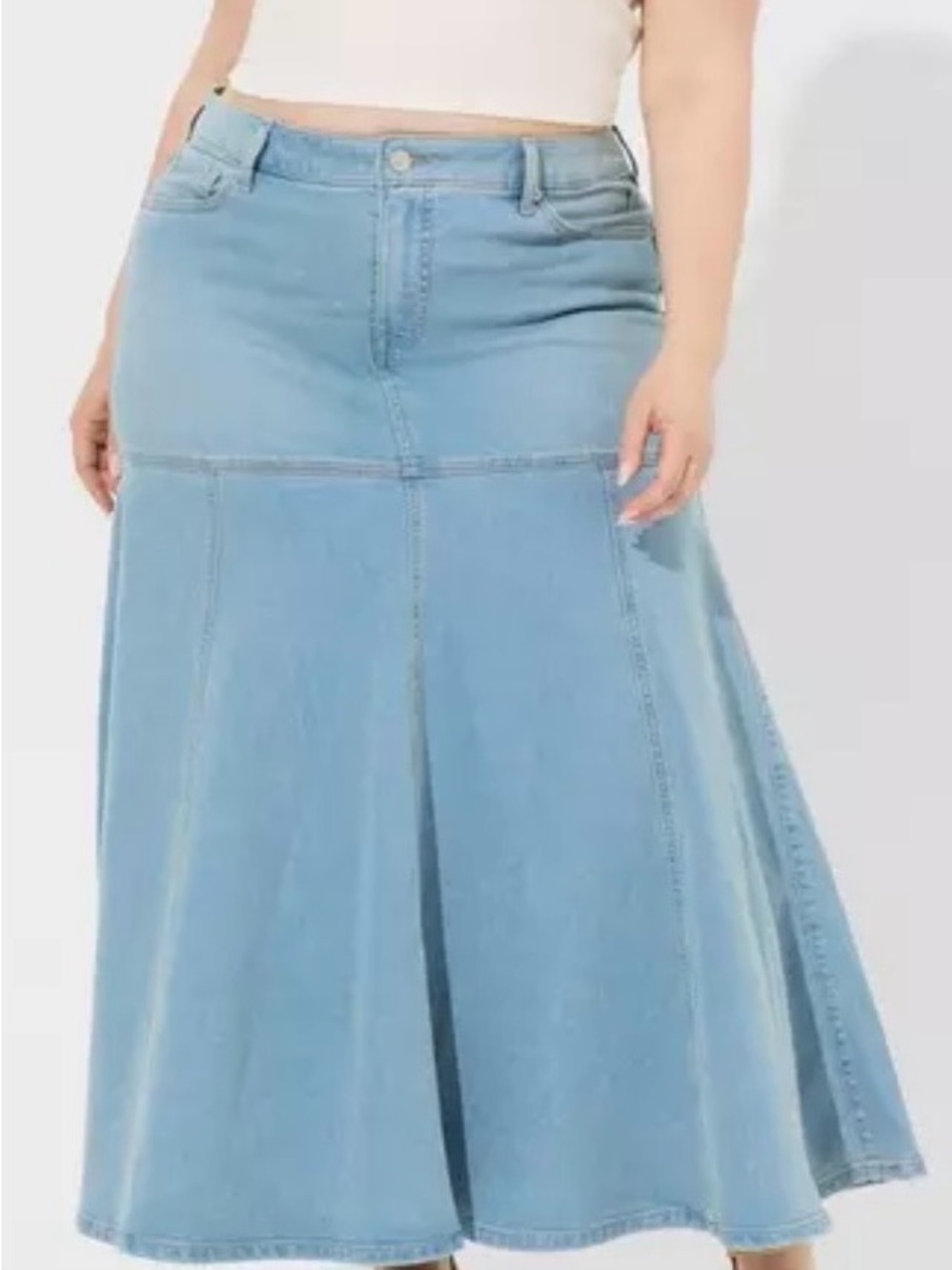 Torrid Maxy Denim Flowy Contemporary Skirt Light Wash Denim Midi Skirt